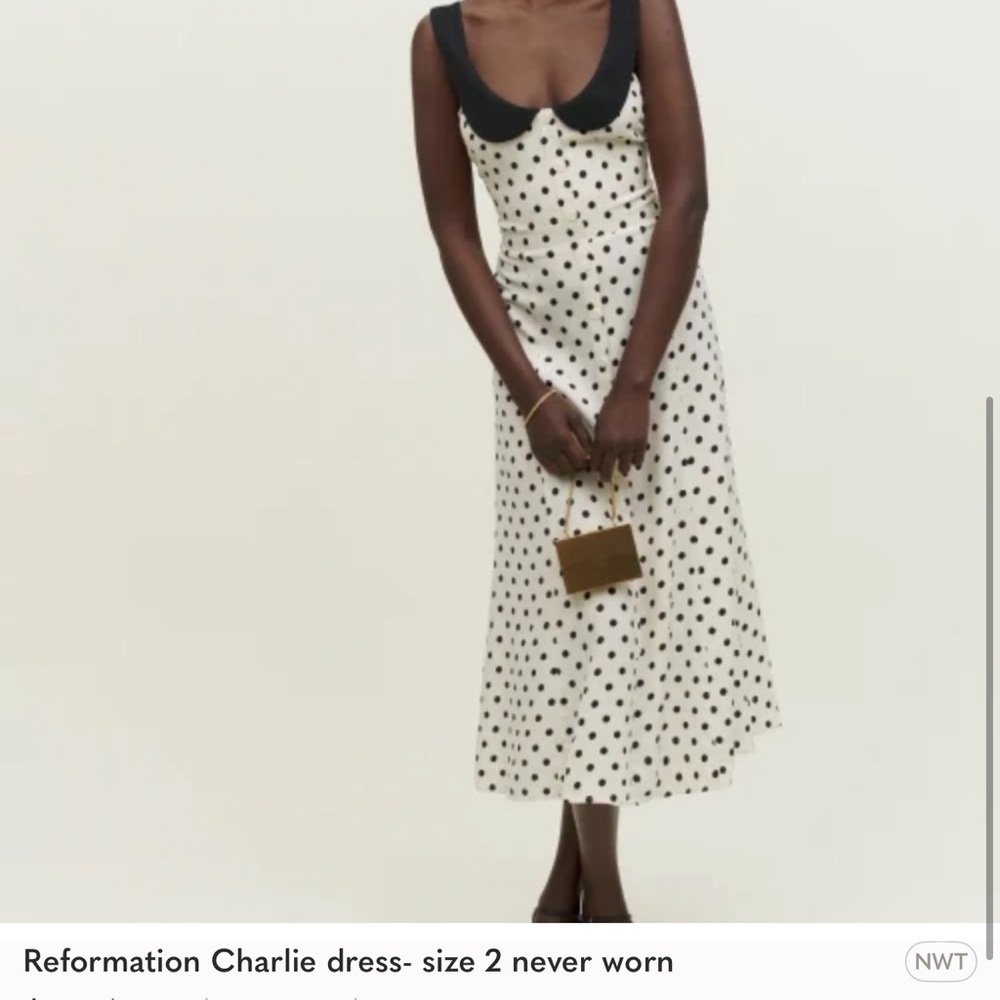 Polka Dot Midi Dress with Black Collar